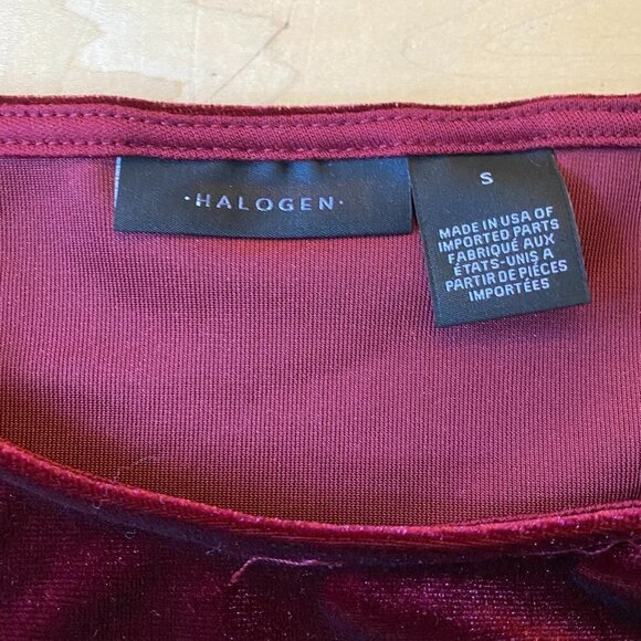 HALOGEN BNWT Burgundy Velvet Top Velour Bubble Sleeve New - Picture 6 of 10
